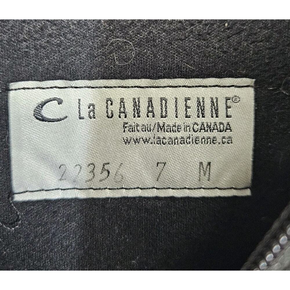 La Canadienne Black Suede Leather Low Wedge Side Zip Lined Boot Bootie Size 7 - Picture 8 of 12